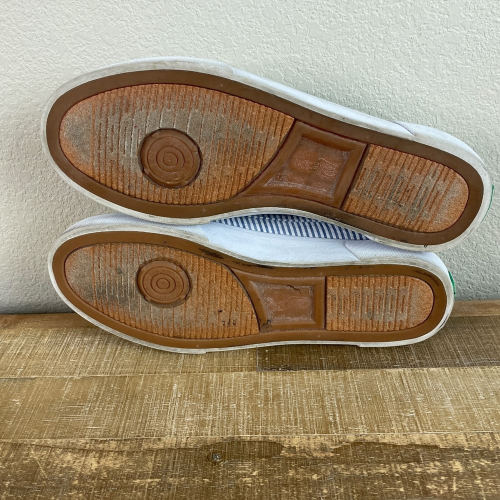 Polo by Ralph Lauren Blue & White Striped Canvas Boat Shoes - Picture 8 of 9
